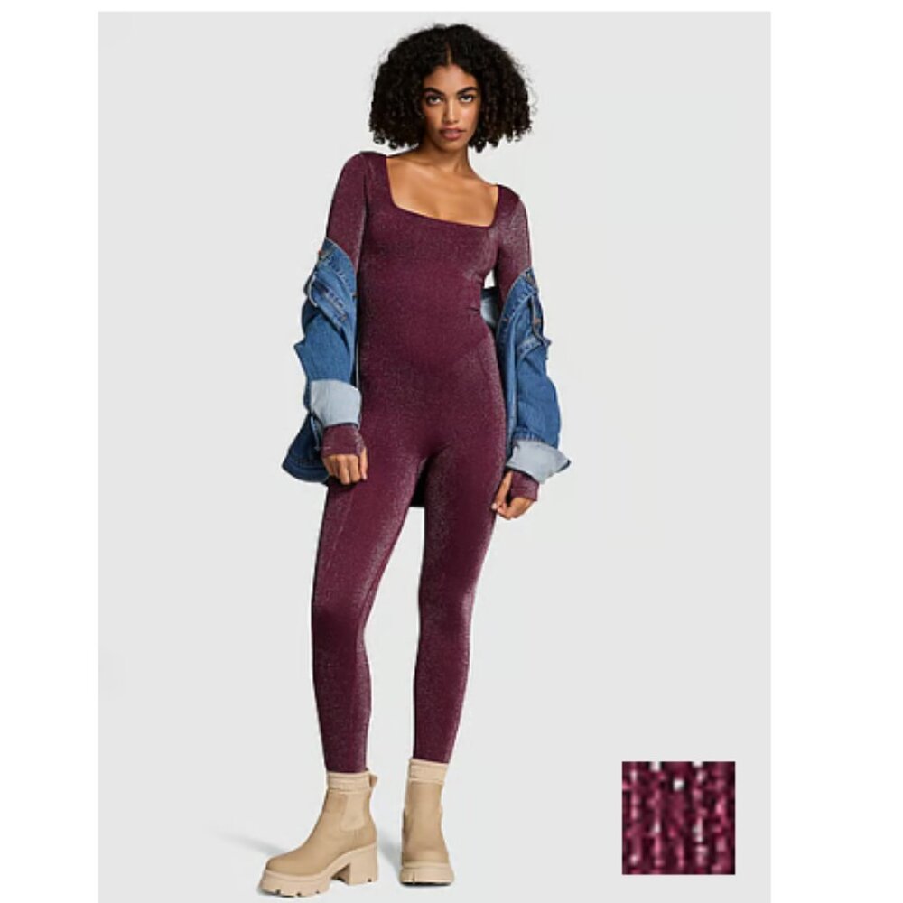 Dressy Onesie W Bralette Burgandy Silver Bling Thick Stretch Square Neck NWT
